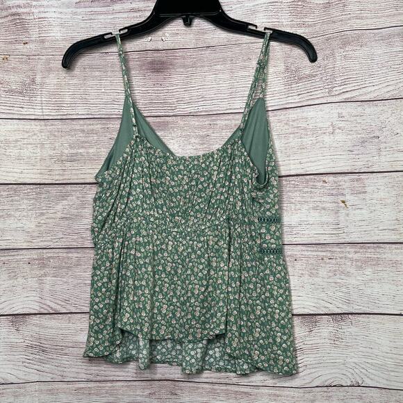 Francesa's Miami Green Floral Rose Cami Girly Cottage Cowgirl Top Medium New - Picture 5 of 14